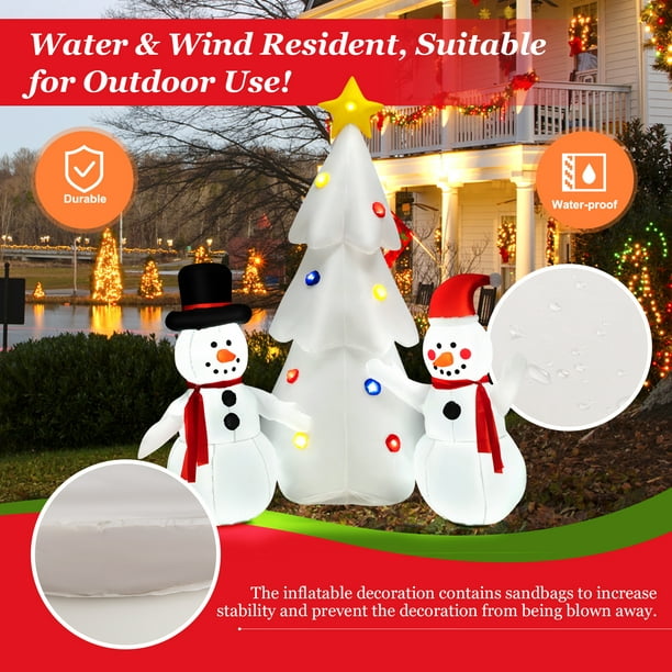 Bonhomme de neige gonflable lumineux de 2,4 m avec lumières LED, 4 cordes  et piquets de sol pour intérieur ou extérieur, fête, cour, jardin,  décorations de Noël (branche) : : Maison