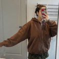 thumbnail image 3 of Women's Hoodie Sweatshirt Zip Up Oversized Casual Long Sleeve Coat 90s Vintage Zip Up Jacket Tracksuit, 3 of 4