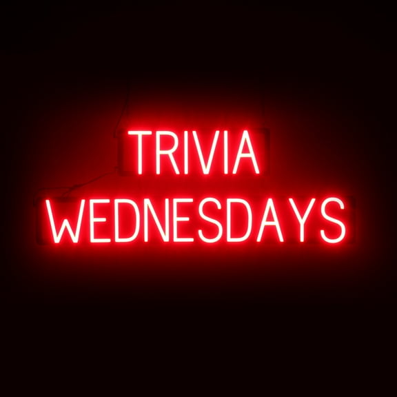 SpellBrite TRIVIA WEDNESDAYS LED Sign for Business. 41.3" x 15" Red TRIVIA WEDNESDAYS Sign Has Neon Sign Look With Energy Efficient LED Light Source. Visible from 500+ Feet, 8 Animation Settings.
