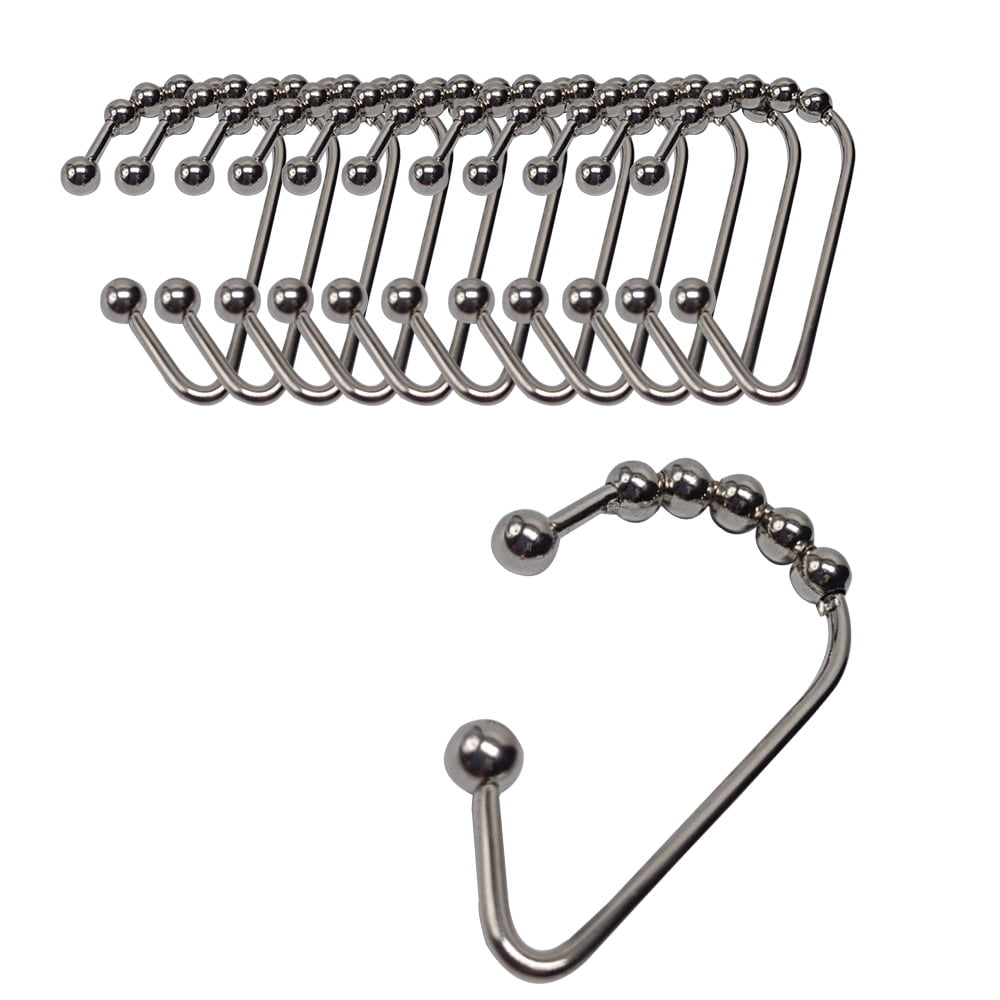 Five Metal Bead Type Hoist Shower Bathroom Curtain Ring Hook Set Stainless Steel 