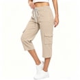 thumbnail image 2 of Ceisia Womens Drawstring Waist Cargo Capri Pants Lightweight Casual Wide Leg Cropped Pants with Multi Pockets for Hiking Outdoor Beige XXXL Gift, 2 of 8