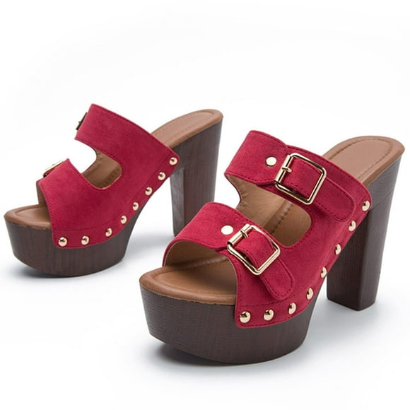 LSLJS New Fish Mouth Buckle High Heel Thick Heel Thick Bottom Comfortable Women's Sandals