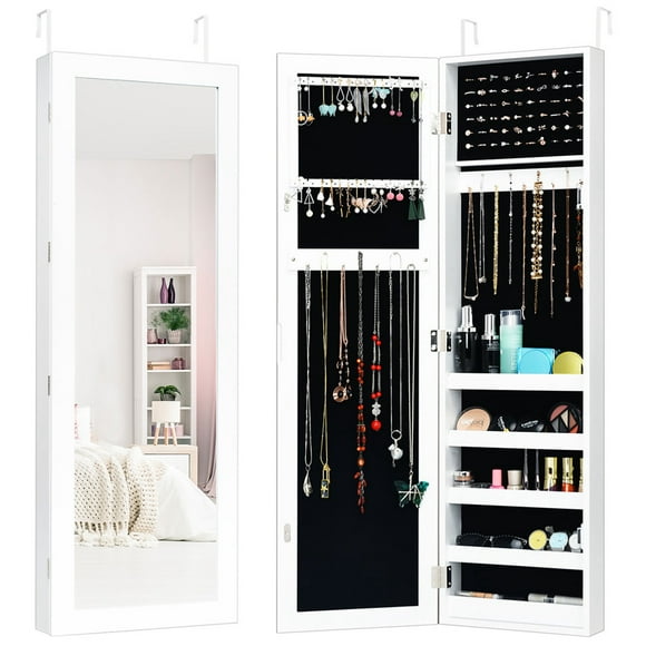 Costway Door Mounted Mirrored Jewelry Cabinet Armoire Storage Organizer