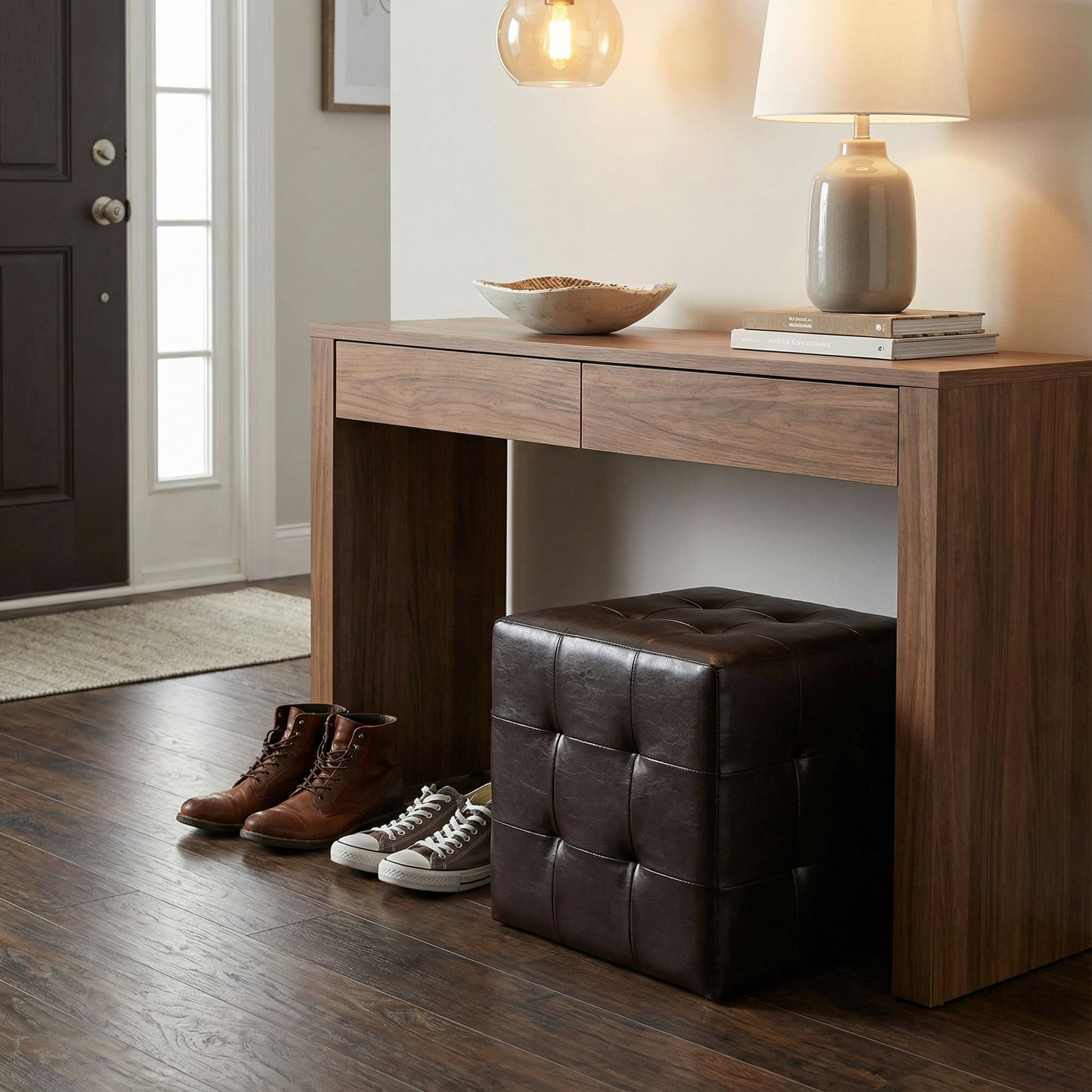 Cortesi Home Braque Espresso Cube Ottoman in  Vinyl