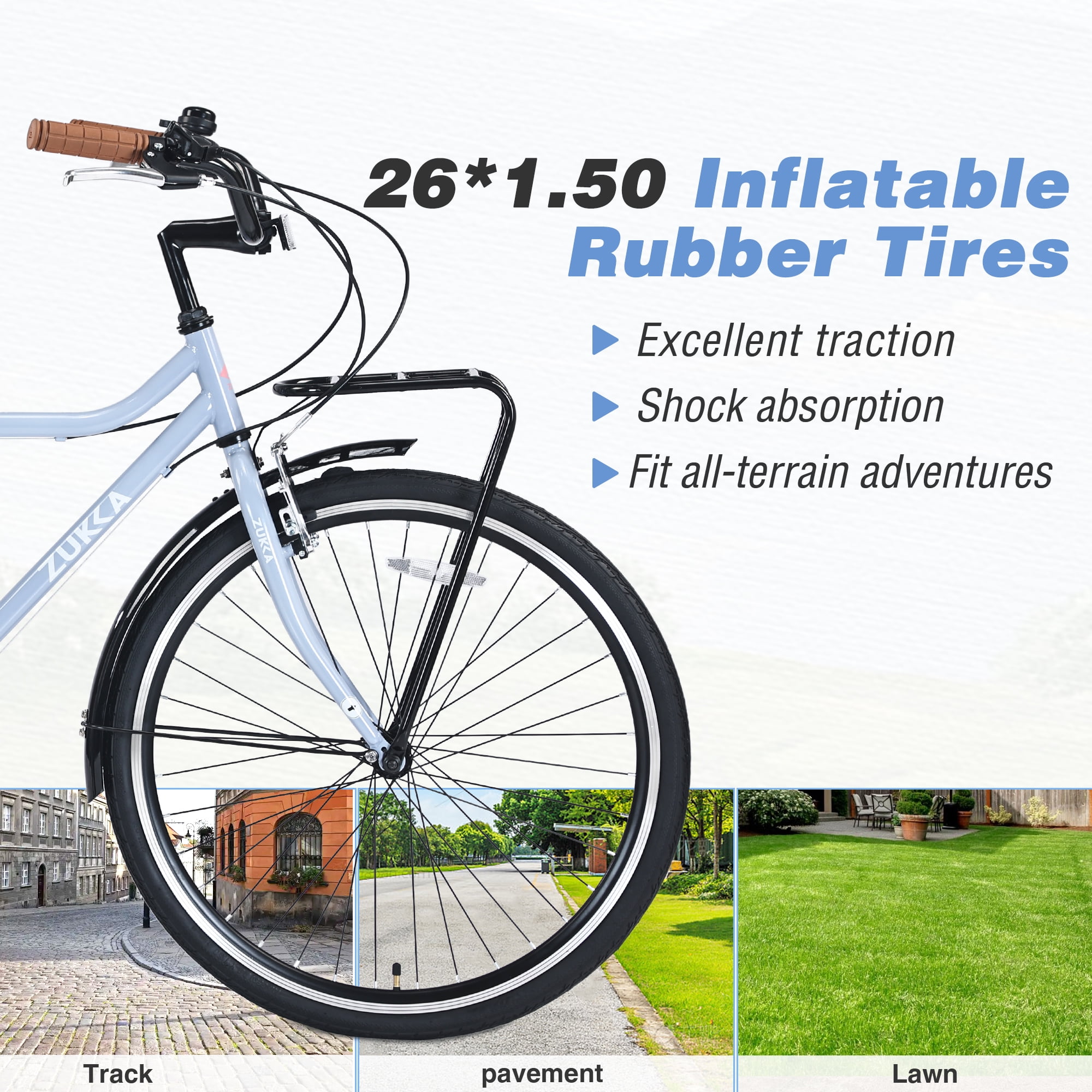 26-Inch Retro Commuter Bike for Adults, 7-Speed Vintage-Style