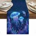 thumbnail image 2 of Summer Marine Life Table Runner, Mystic Ocean Coral Watercolor Jellyfish Seahorse Cotton Linen Kitchen Table Decoration Washable Dining Tabletop Runners for Home Party Decor 13x72 Inches, 2 of 9