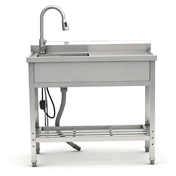 S-HOME Stainless Steel Freestanding Utility Sink in Silver with Pull-Out Faucet and Large Compartment  for Outdoor or Indoor Use