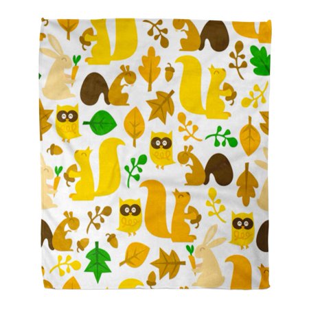 SIDONKU Throw Blanket Warm Cozy Print Flannel Pattern of Cute and Retro Woodland Creatures Autumn Owl Comfortable Soft for Bed Sofa and Couch 58x80 Inches
