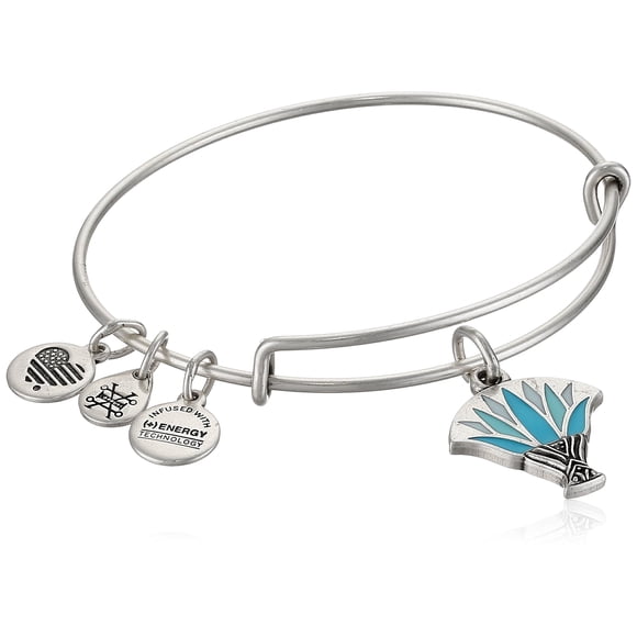 Alex and Ani Womens Blue Lotus EWB Bangle Bracelet, Rafaelian Silver, Expandable