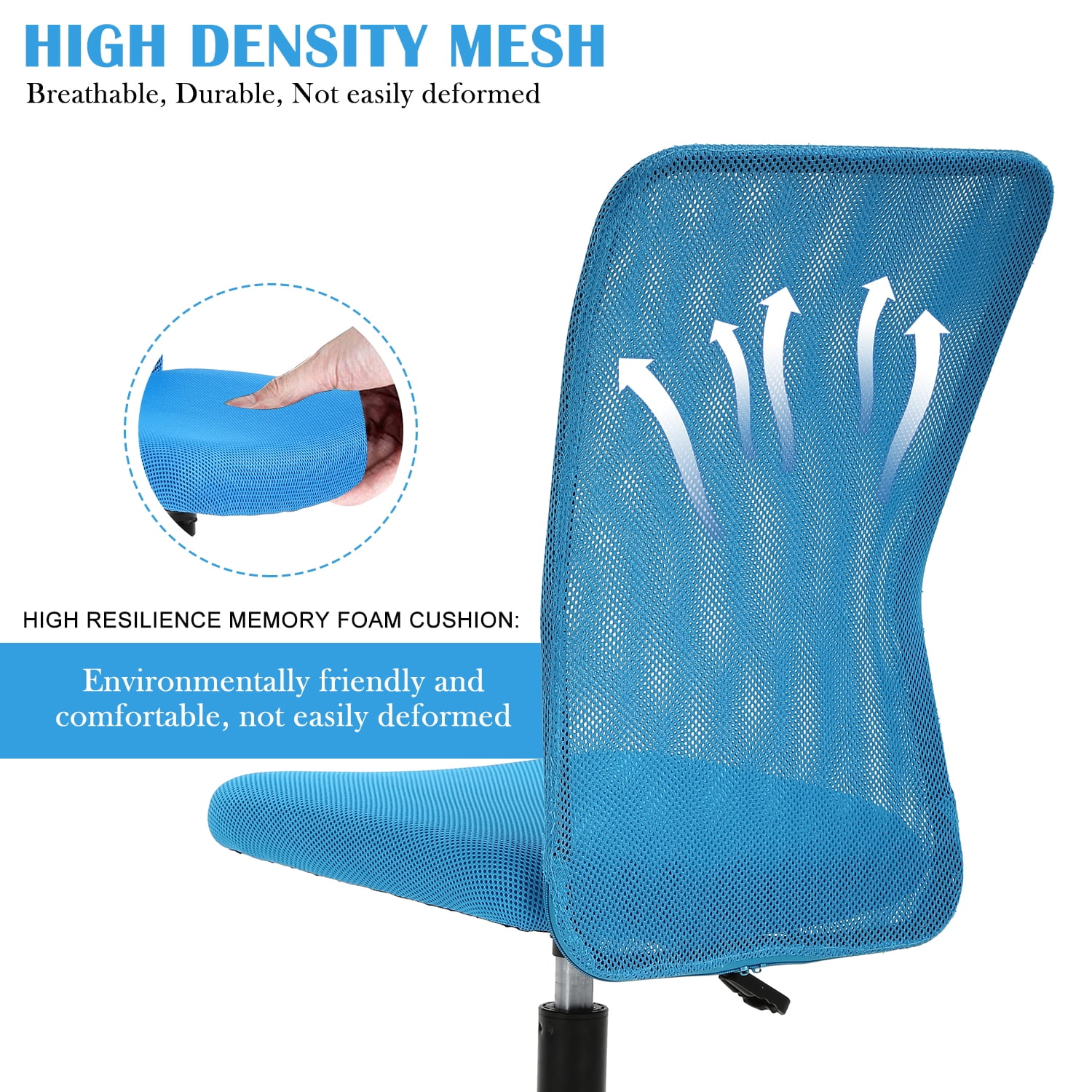 NiamVelo Mesh Office Chair Ergonomic Computer Desk Chair with Lumbar Support, Adjustable Swivel Rolling Chair Armless for Adult, Blue