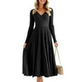 thumbnail image 5 of Long Sleeve Autumn Winter Women V-neck Slim Fit Knit Dress Knee-length Maxi Dress, 5 of 5
