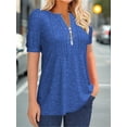 thumbnail image 2 of Women's Short Sleeve Summer Casual V-Neck Pleated T-Shirt with Zipper Design Solid Color Top, 2 of 4