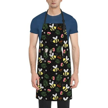 

Adobk Aprons Adjustable Bib Aprons with 2 Pockets Cooking Kitchen Chef Apron for Women and Men-Men-Bees