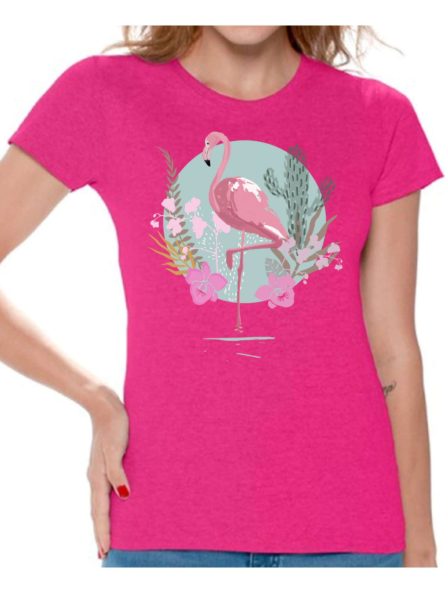 Awkward Styles Pink Floral Flamingo Womens T Shirt Pink Flamingo Tshirt