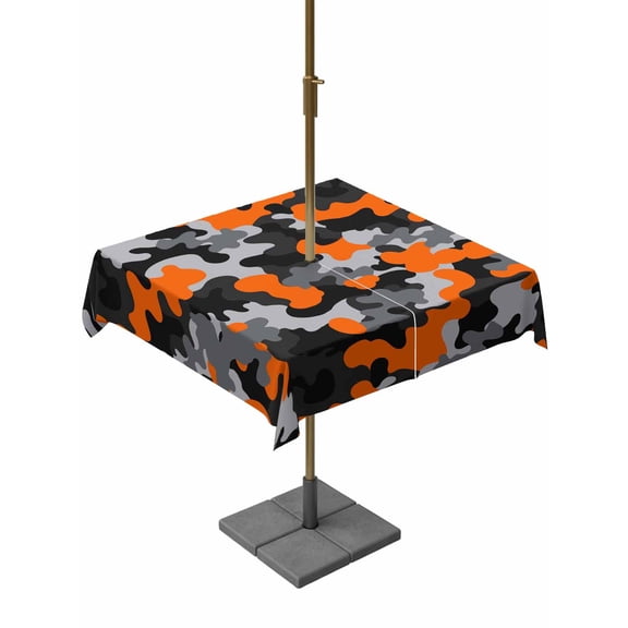 Outdoor Tablecloth with Umbrella Hole, Red Black Spillproof Waterproof Outdoor Table Cover, Modern Grey Boho Bohemian Stained Tie Dye Patio Tablecloths for Party/Garden/Picnic, Square 54"x54"
