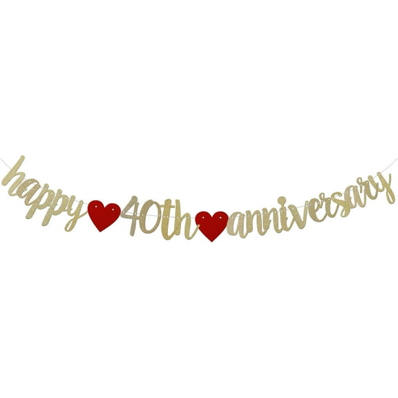 Happy 40TH Anniversary Banner Sign Gold Paper Glitter Party Decorations for 40TH Wedding Anniversary Party Supplies Letters Gold
