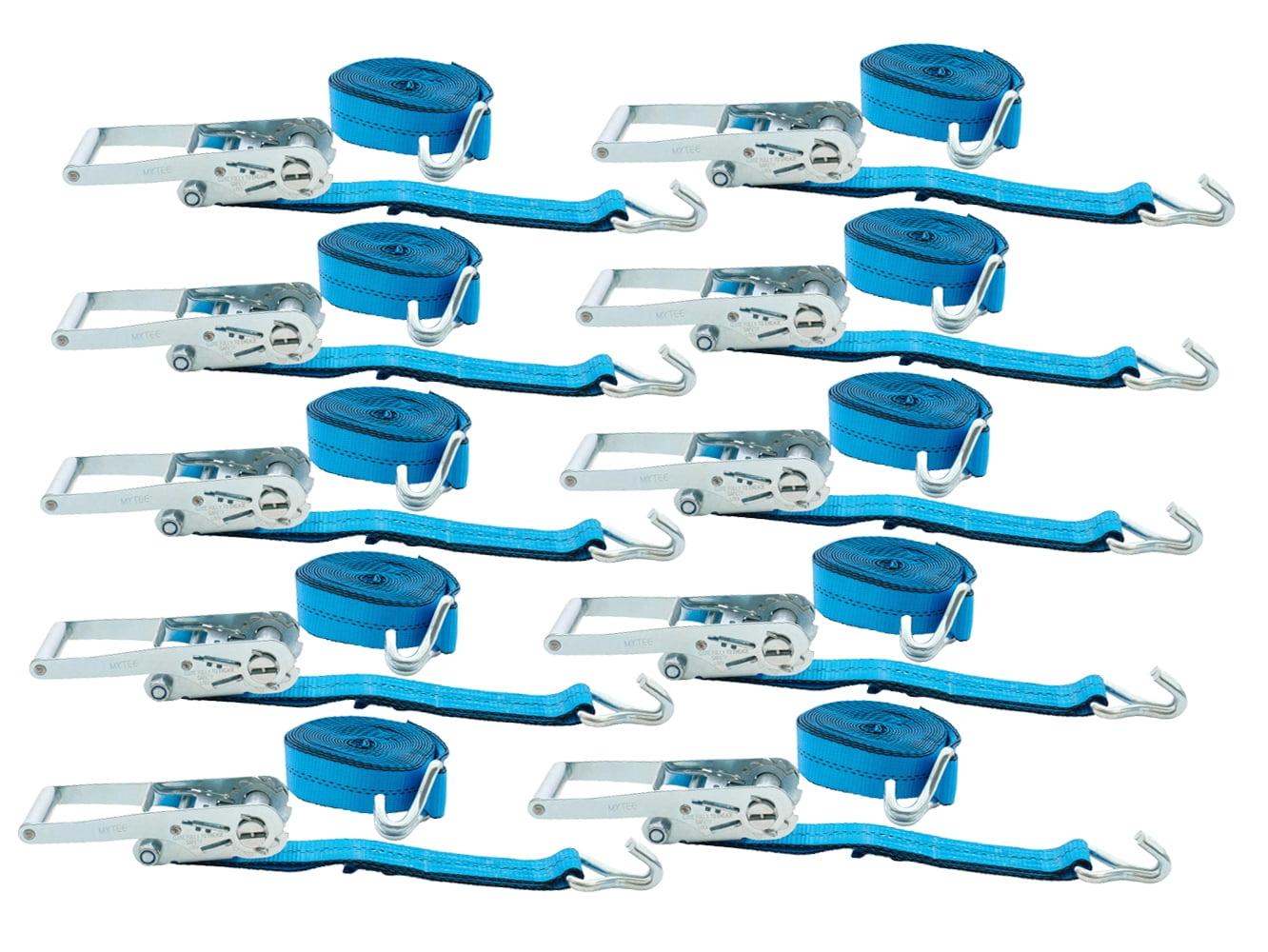 Mytee Products (10 Pack) 2 Inch x 15 FT Blue Ratchet Strap with J Hooks