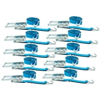 Mytee Products (10 Pack) 2 Inch x 15 FT Blue Ratchet Strap with J Hooks - 10,000 Lbs Breaking Strength - Heavy Duty Tie Down Cargo Truck Straps with Wire Hooks for Flatbed, Truck, Trailers Pickup