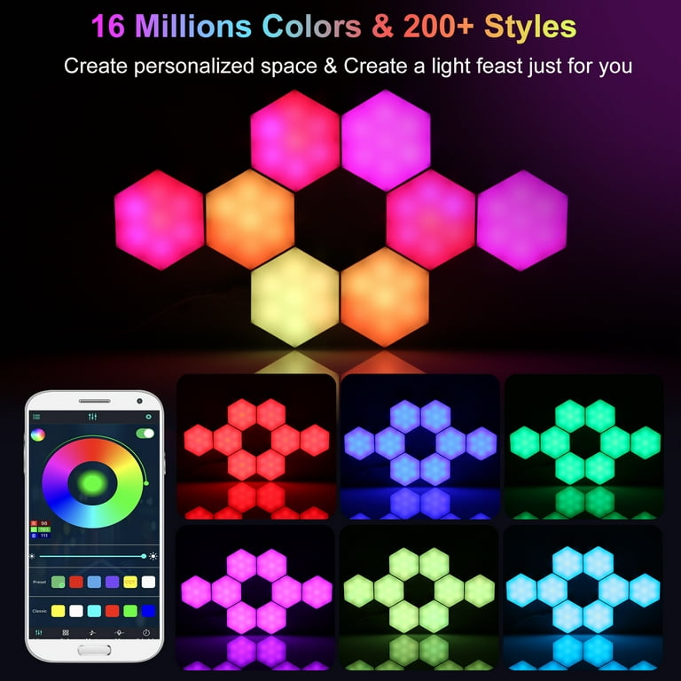 Neoglint Hexagon Lights, RGB LED Wall Light with APP Smart Control, Modular  Light Panels DIY Geometry Splicing Light Panels for Game Room, Living Room,  Party, 8 Packs 