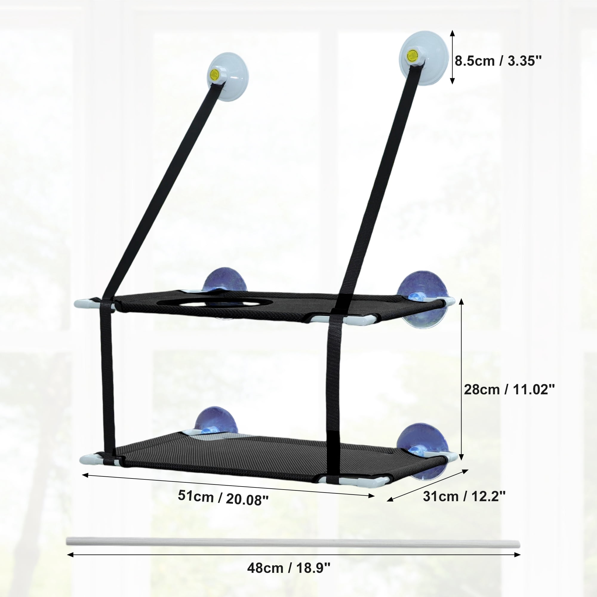 Unique Bargains Unique Bargains Cat Window Perch Double-Layer Cat Hammock Cat Window Hammock Cat Window Bed with Two Scratching Posts 20.08"x12.2"x11.02" Black