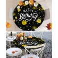 thumbnail image 3 of Round Tablecloth Happy Birthday Elastic Edge Fitted Cake Fireworks Plastic Table Cover,Waterproof Oil Proof for Dinner,Outdoor, Picnic, 45"- 54" DIA Tables Black Gold, 3 of 8