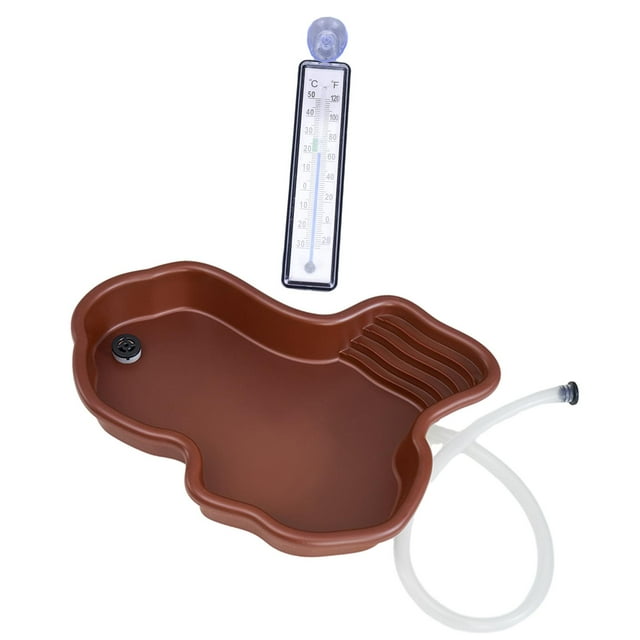 Piscina para baño de reptiles, cuenco de comida para reptiles, cuenco de comida para reptiles, cuenco de agua para tortugas, lagartos, tortugas semiac con tubo de drenaje