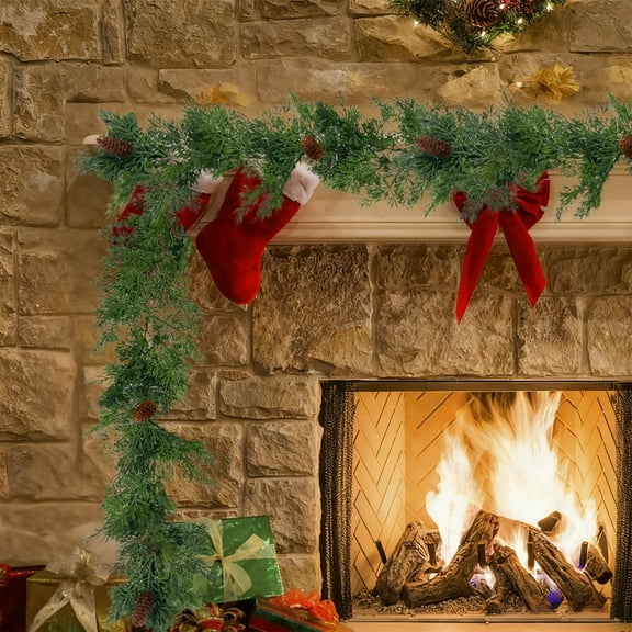 Mecorevxz 75Inch Christmas Simulation Green Plants Rattan Garland for Christmas Fireplace Wall,Stairs,Porch Indoor Outdoor Xmas Holiday Decor