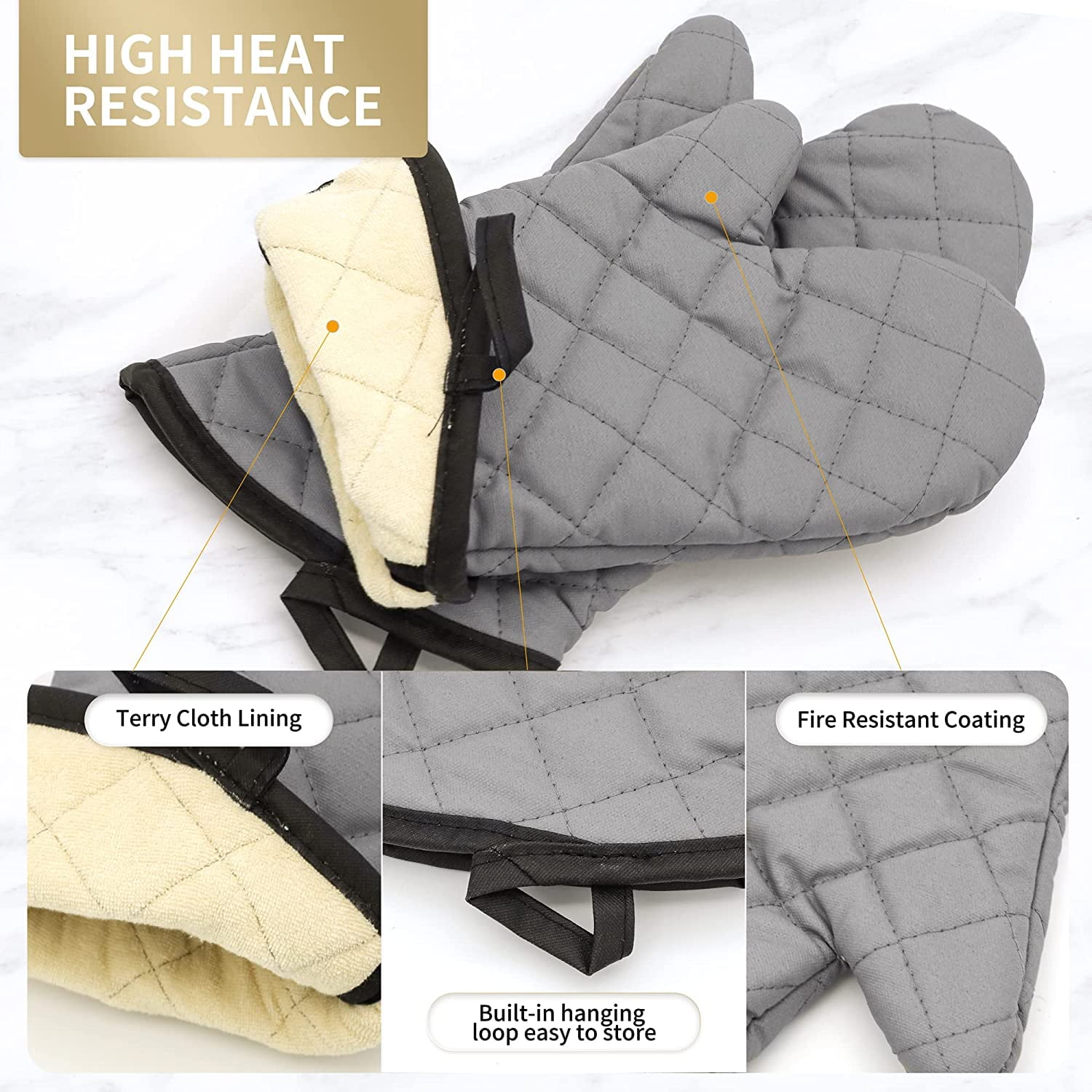 Oven Mitts 1 Pair of Quilted Terry Cloth Cotton Lining,Extra Long Professional Classic Oven Mitt Heat Resistant Kitchen Oven Gloves,16 Inch