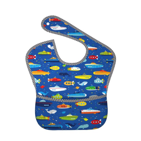 Bingfone Mess-Proof Baby Bib - Waterproof Bib for Baby Boy or Girl with Food Catcher Pocket, Unisex-Submarines And Whales