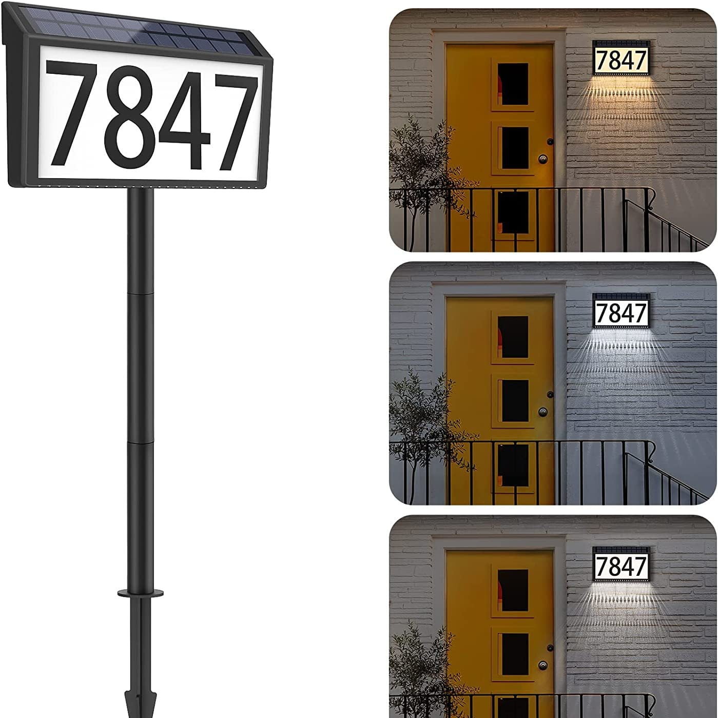 Solar Address Light for House Numbers, Outdoor Waterproof LED House Number Light with 3 Modes,Weatherproof for Front Door, Porch, Mailbox, Gate Post - IP65