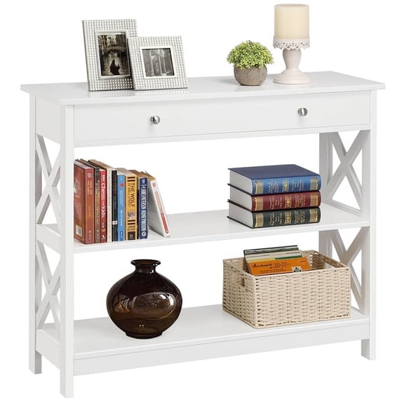 Yaheetech Wooden Console Table with 1 Drawer and Open Shelves for Living Room, White