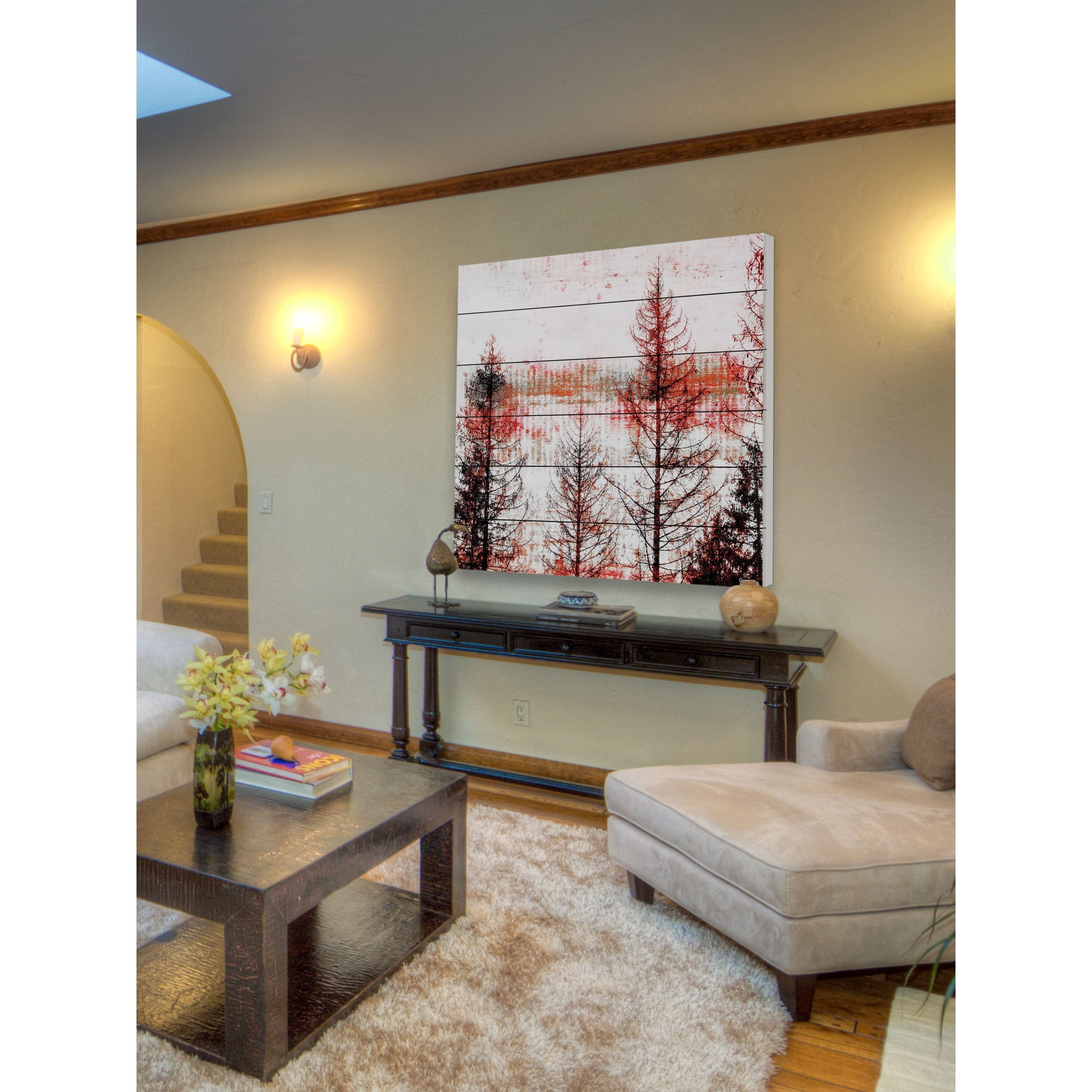 Parvez Taj Pt-Wnpw-105-Ww-40 40" x 40" "Orange Hue" Art Print On White Wood
