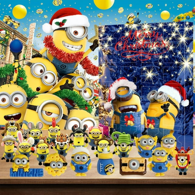 Minion Adviento 2024, Adviento Navidad para niños 24 Minion Goma Cuenta Regresiva Navidad Calendarios Adviento Juguete Regalos para niños Adultos