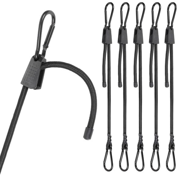 6 PCS 24 Inches Adjustable Heavy Duty Black Bungee Cords with Carabiner Hooks - Elastic Straps for Outdoor Tent Bike Rack Trucks & Cargo