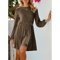 thumbnail image 5 of DOKOTOO Womens Velvet Cocktail Dress Lantern Sleeve Skater Dresses High Waist Party Dresses with Belt Fashion A-Line Dress, 5 of 8