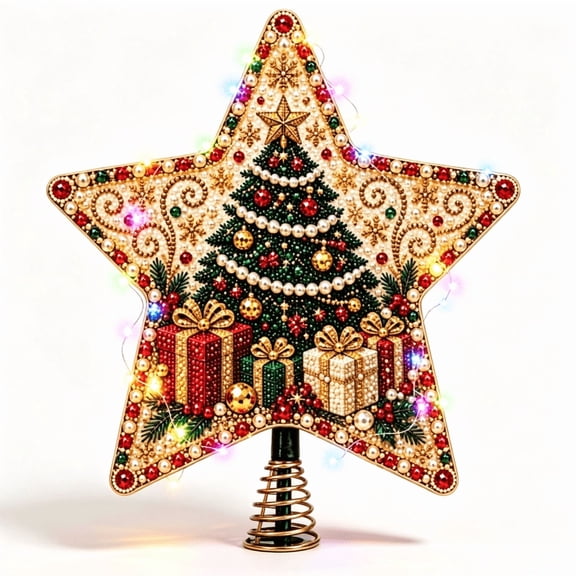 DIY Diamond Painting Christmas Tree Topper Star With Light, Handmade Glowing Holiday Ornament, Festive Decor for Christmas Tree Home Party Display