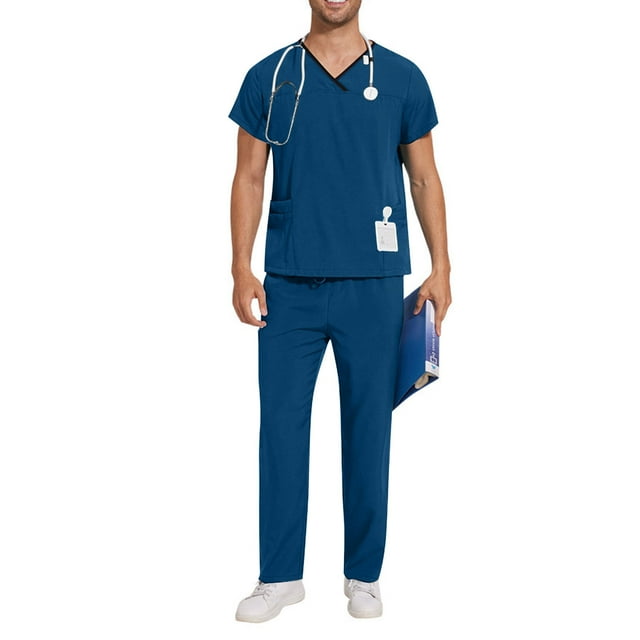 Weiqiqre Ensemble de Sarraus Médicaux pour Hommes et Femmes, Extensible 4 Directions, Anti-Froissement, Haut de Sarrau à Encolure en V avec Poches et Pantalon Cargo