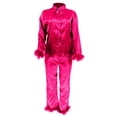 thumbnail image 3 of Gureui 2Pcs Women's Fall Trousers Outfit,Solid Color Plush Cuffs Long Sleeves Button Up Shirt Tops and Casual Drawstring Pants Set, 3 of 6