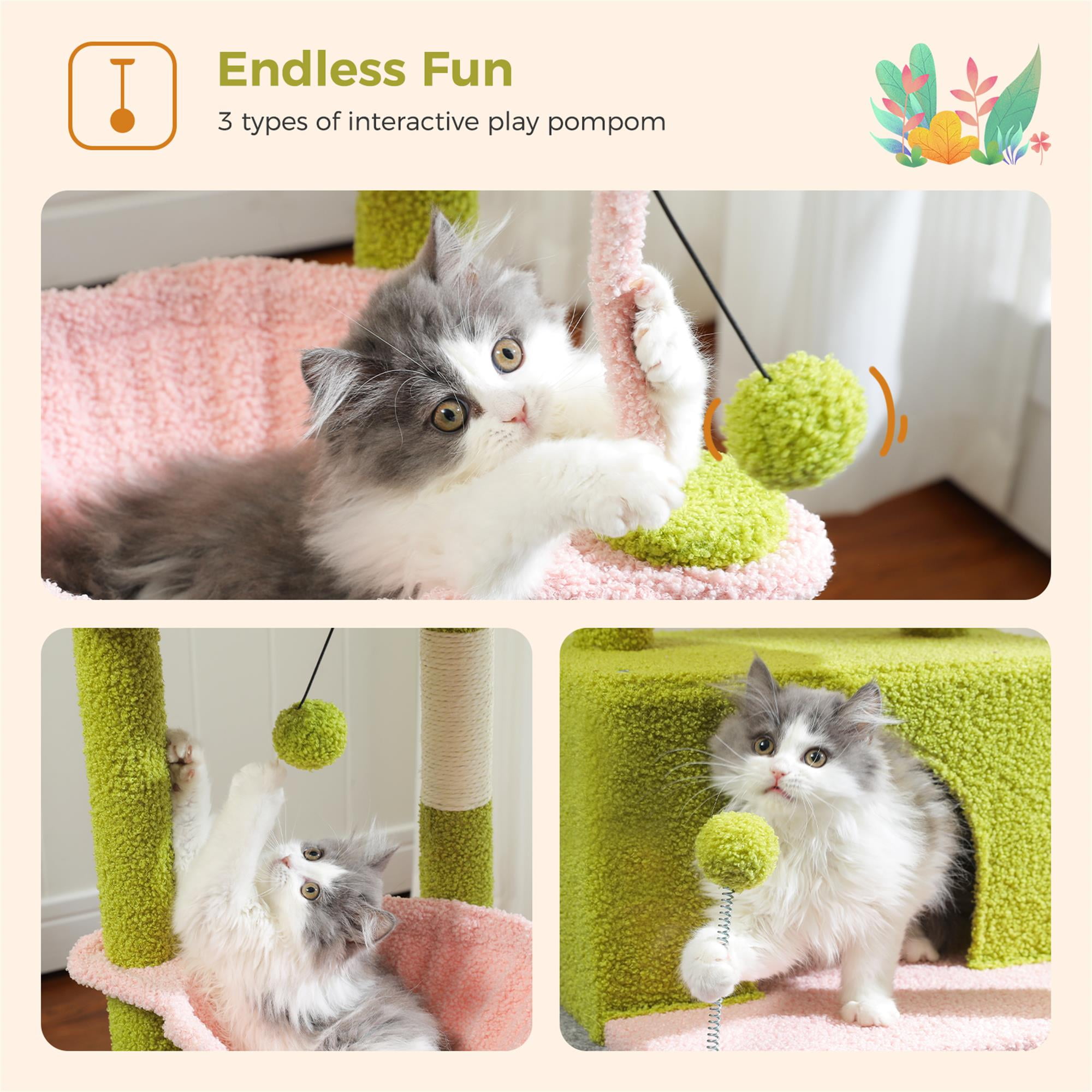 Kadyn 33" Cat Tree Tower Grey for Indoors Cats, Kitty Condo with Scratching Post, Modern Activity Climbing for Small and Medium Cats, Pink