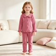 thumbnail image 2 of OJSFQUFP Girls Comfortable and Breathable Homewear Set Solid Color Long Sleeved Top Shorts Two Piece Set, 2 of 6