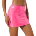 thumbnail image 2 of Alvivi Women's Glossy PVC Leather Mini Skirt Solid Color Bodycon Short Pencil Skirts Pink L, 2 of 7