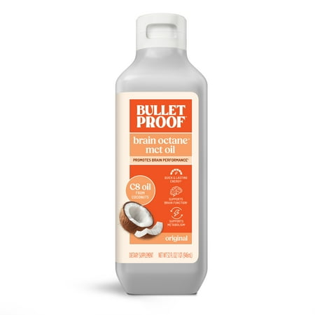 Brain Octane Premium C8 MCT Oil from Non-GMO Coconuts, 14g MCTs, 32 Fl Oz, Bulletproof Keto Supplement for Sustained Energy, Appetite Control, Mental & Physical Energy, Non-GMO, Vegan & Cruelty Free