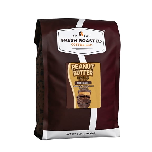 Fresh Roasted Coffee, Peanut Butter Cup Flavored Coffee Whole Bean, 80 oz 5 lbs