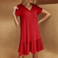 thumbnail image 4 of yillto Women's Summer Dress Puff Short Sleeve V Neck Ruffle Hem Loose Flowy Elegant Mini Dresses, 4 of 7