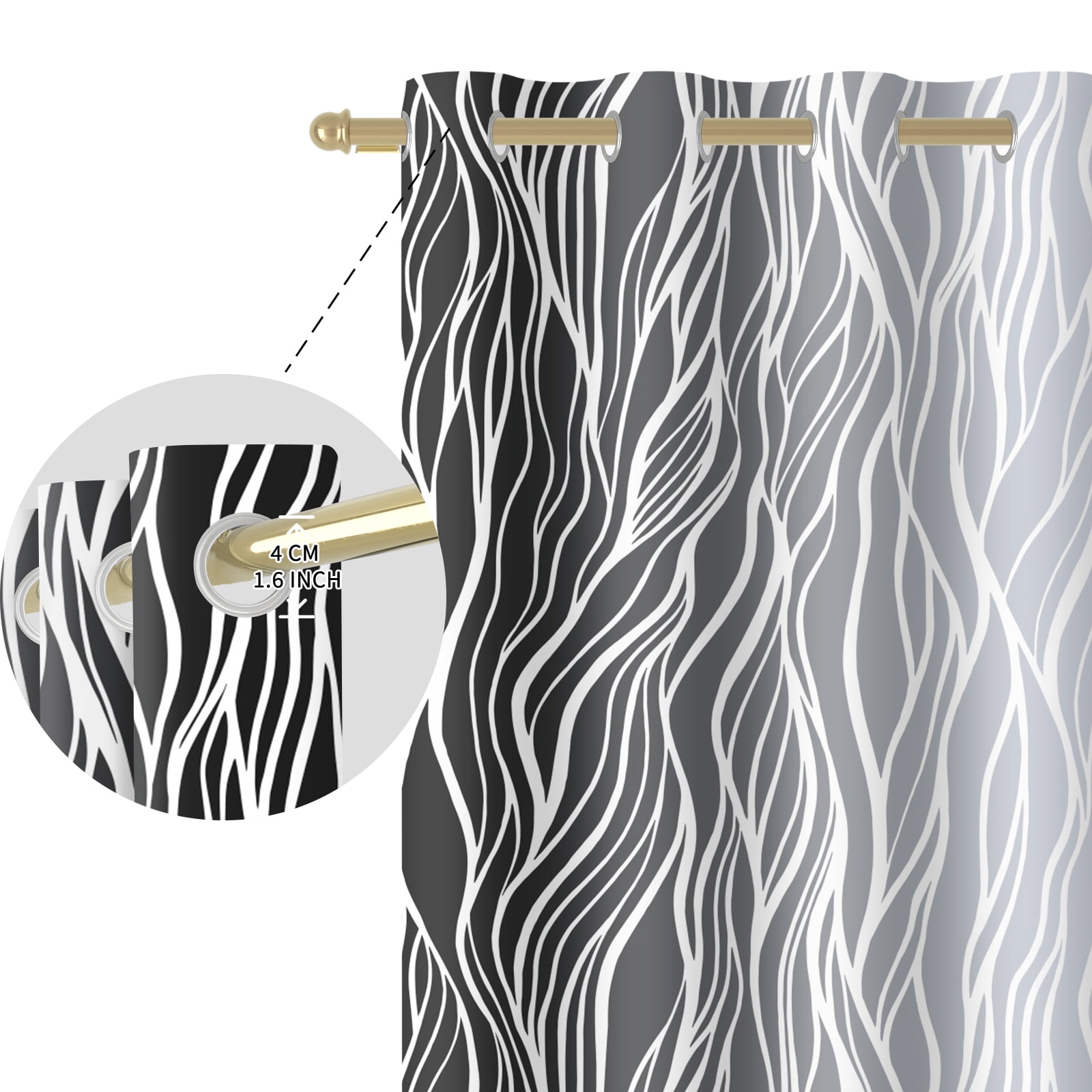 Nanqianyi Black and Grey Ombre Blackout Curtains 52" Wx63" L for Bedroom Living Room, Gradient Wavy Line Thermal Insulated Grommet Drapes 2 Panels
