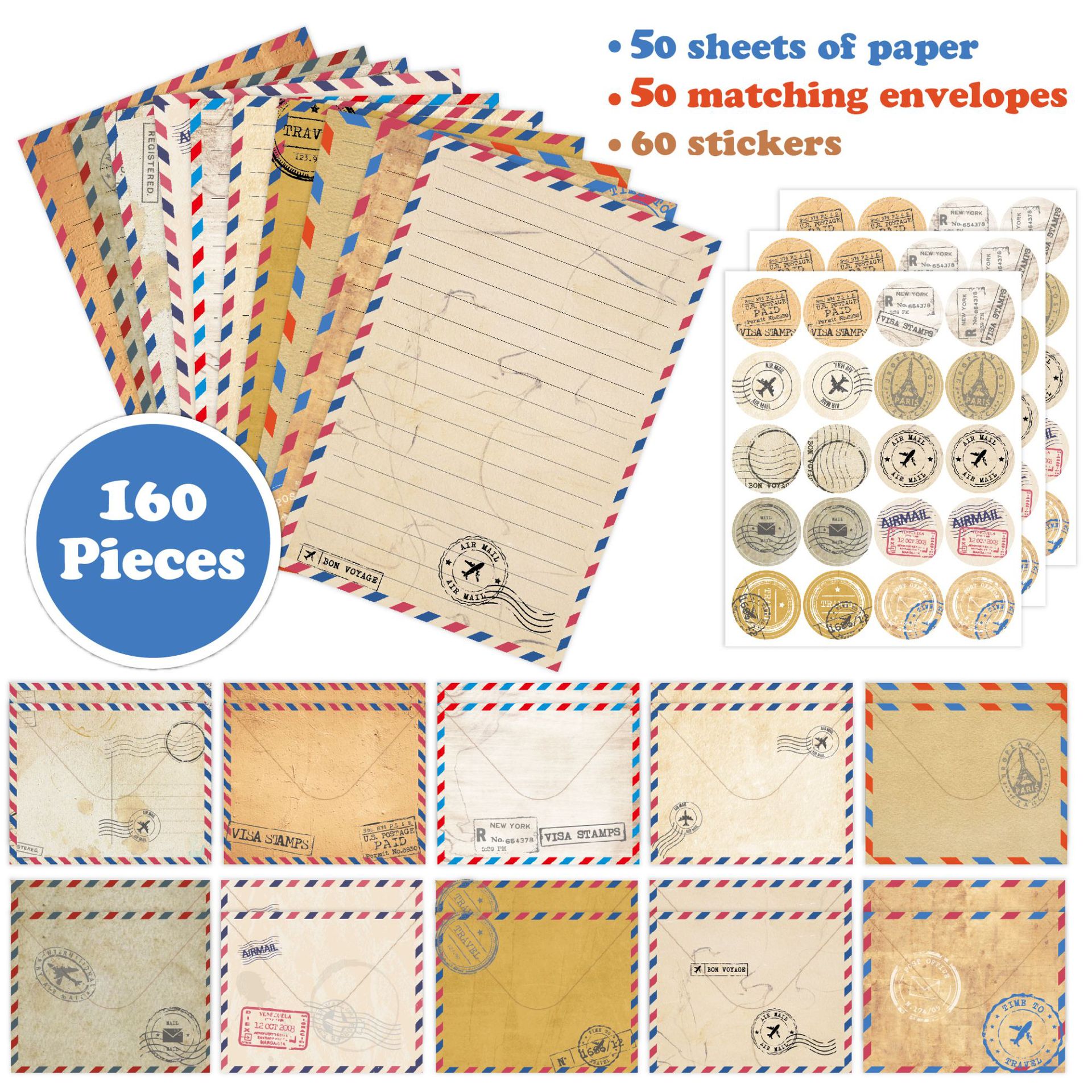 50 Pack Stationary Letter and Envelopes Set, Shipping Security Colored Cute Paper and Envelopes Seals for Mailing Wedding Business Invitations Card Making Supplies