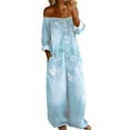 thumbnail image 4 of Off-Shoulder Denim Jumpsuit for Women, Long Sleeve Button Front Wide Leg Romper with Pockets - Washed Casual Playsuit Light Blue L, 4 of 6
