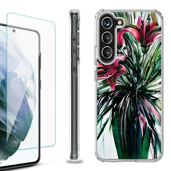 OneToughShield ® for Samsung Galaxy S23  S23 Plus 5G Shockproof Bumper Phone Case, with Tempered Glass Screen Protector - Lily