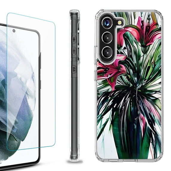 OneToughShield ® for Samsung Galaxy S23+ S23 Plus 5G Shockproof Bumper Phone Case, with Tempered Glass Screen Protector - Lily