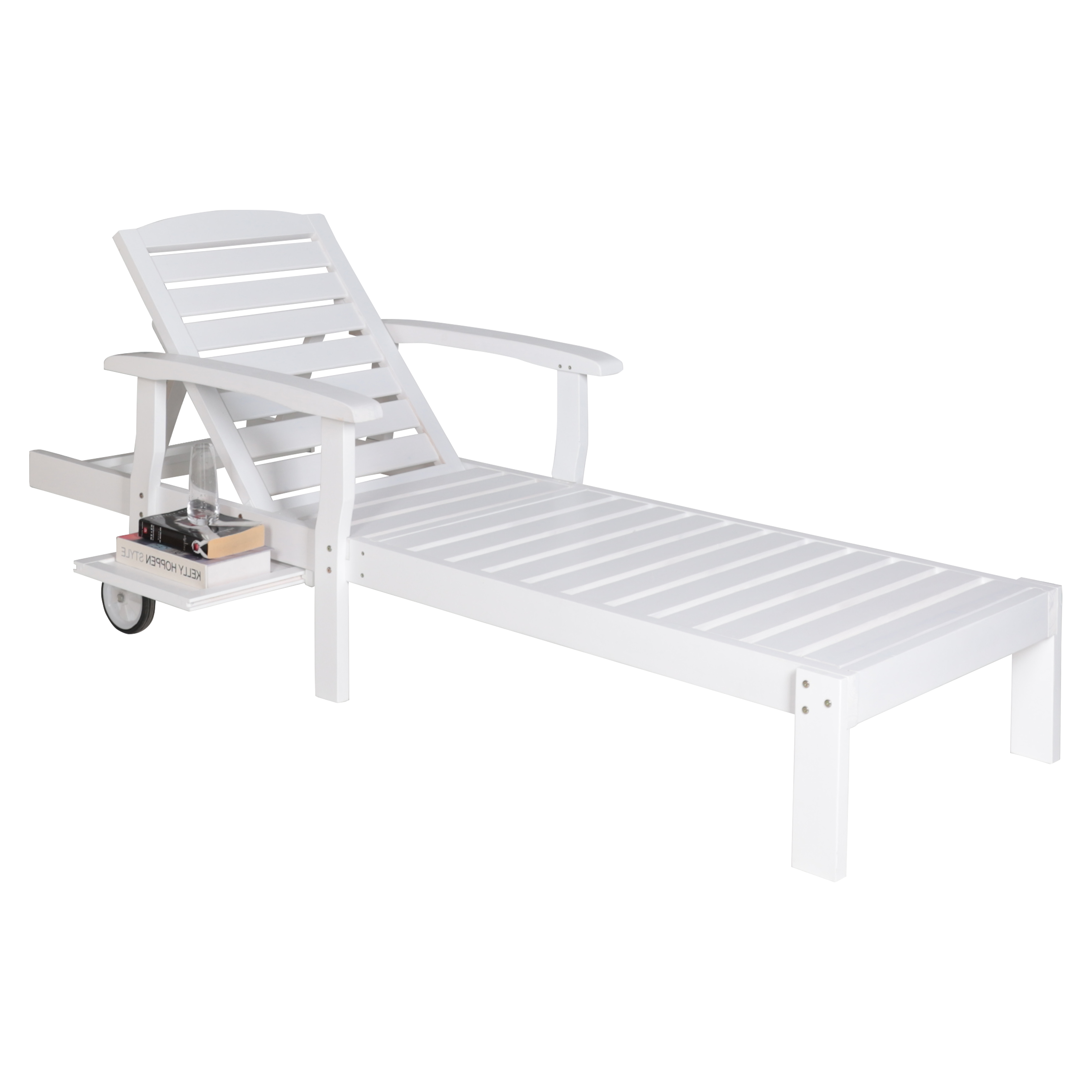 Veikous Outdoor Wood Chaise Lounge Chair w/Adjustable Backrest, Wheels